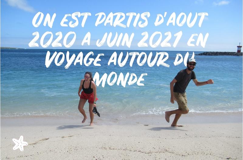 Marie et Christophe courent sur une plage des Galapagos, depart pour leur tour du monde d'aout 2020 a juin 2021